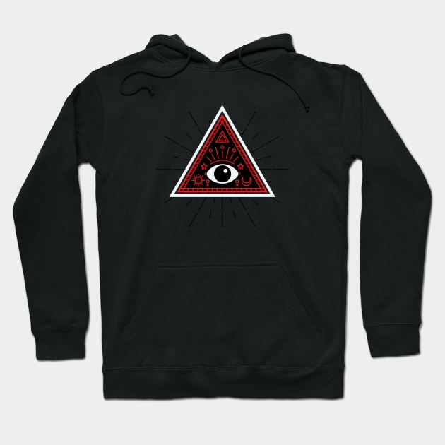 All Seeing eye - red and black with black eye Hoodie by Just In Tee Shirts